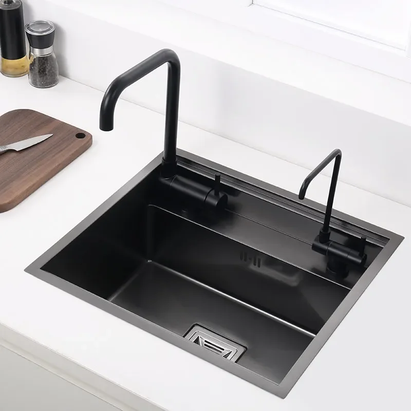 Black Hidden Kitchen Black Sink Bowl Bar Stainless Steel Balcony Sink Concealed Bar Sink with Clean Water Tap