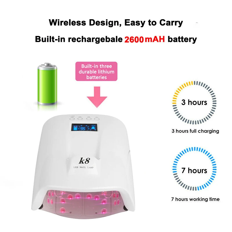 lampara de unas UV recargable luz UV portatil para unas K8 LED Nail Lamp with 33 LED Beads and 4 timer setting White 2