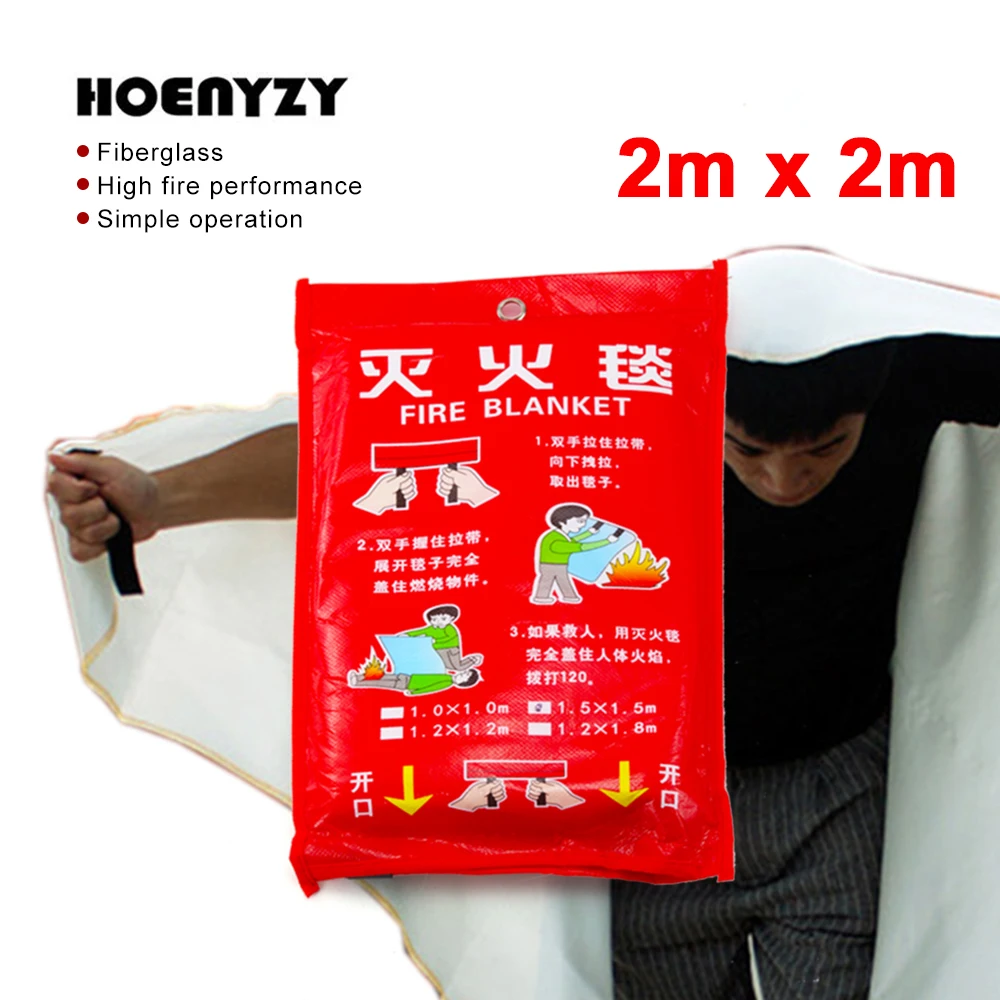 2M X 2M Fire Blanket Emergency Fiberglass Cloth Survival Extinguisher Kitchen Shelter Safety Offices Protector Cover Tent