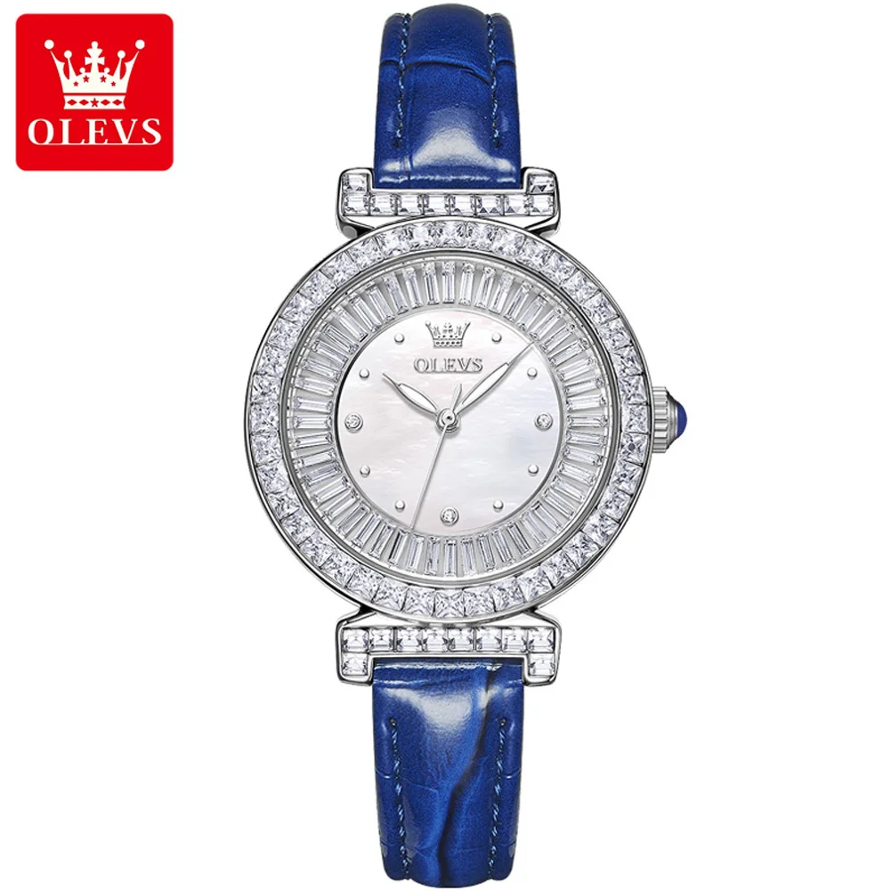 ساعة أوليف كوارتز ماسية بالكامل للنساء ، حزام جلدي...