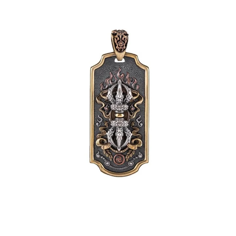 Ethnische Stil Relief Flamme Vajra Stößel Anhänger Halskette Für Männer Schmuck Segen Abwehr Böse Amulett Halskette Männliche Halsband Geschenk – Detail 1