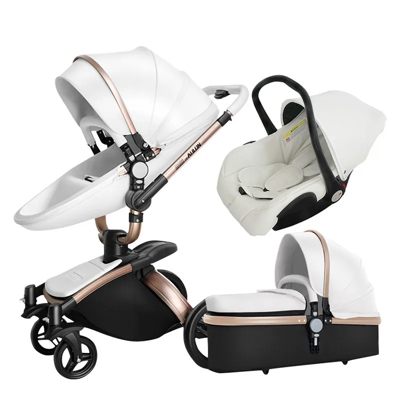 Nuovo Passeggino 3 In1, Carrozzina In Pelle Pu, Passeggino Pieghevole Bidirezionale Neonato, Carrozzina, Kinderwagen, Passeggino