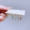 1 Set Mixed Design Frozen Cartoon Huggie Hoop Earrings for Women Gold Color Plated Cubic Zircon Jewelry 5