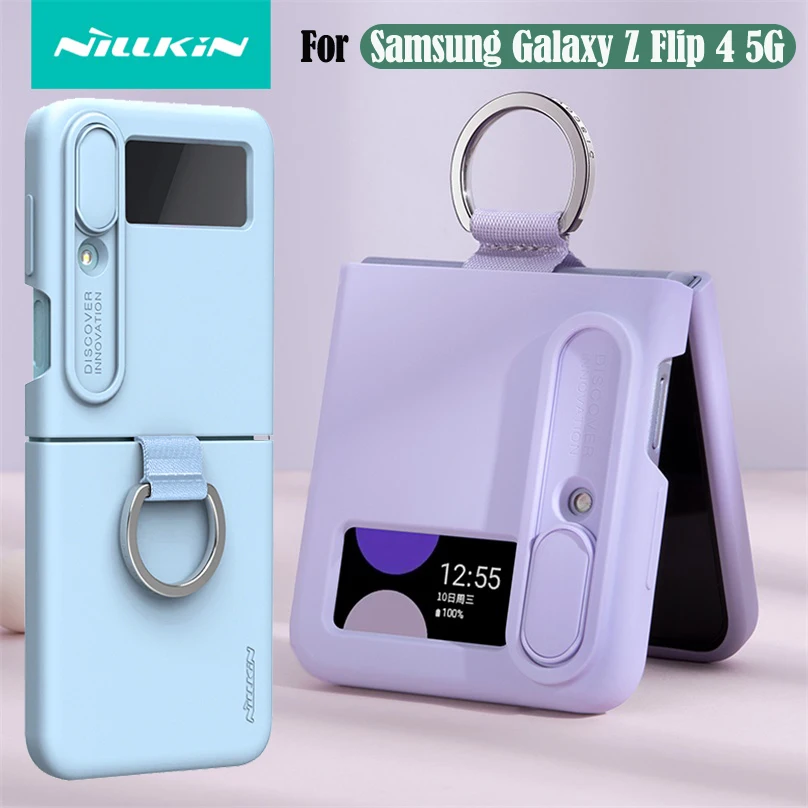 

Складной чехол NILLKIN для Samsung Galaxy Z Flip 4 5G, мягкий силиконовый чехол с кольцом и скользящей камерой для Samsung Z Flip4