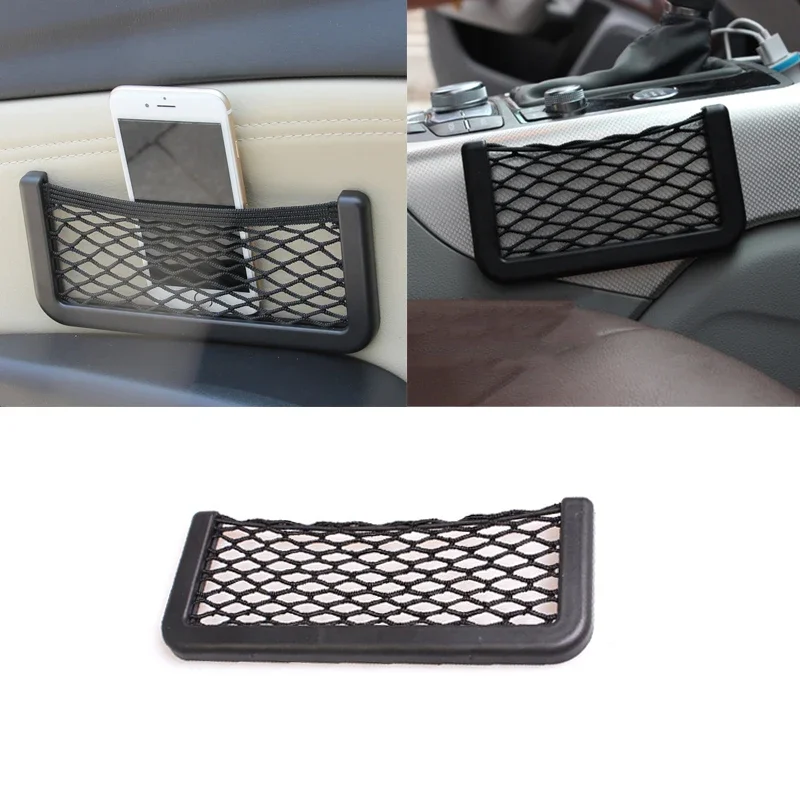 

Car Organizer Mobile Phone Storage Bag Auto Paste Net Pocket Holder Sundry Stowing Tidying Universal Auto Interior Accessories