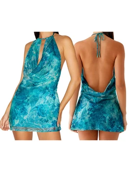 Elegant Women s Floral Print Halter Neck Mini Dress with Open Back and Bodycon Fit for Summer Parties and Events 4