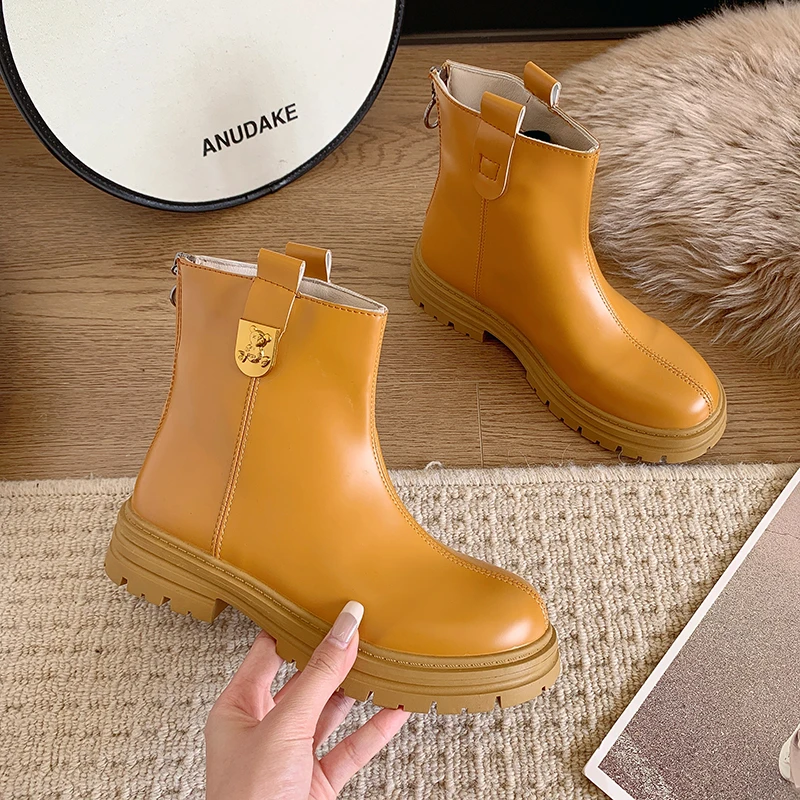 

Fall Chelsea Boots Women's 2023 New Zip PU Leather Platform Booties Women's Chunky Punk Gothic Shoes Designer женские сапоги