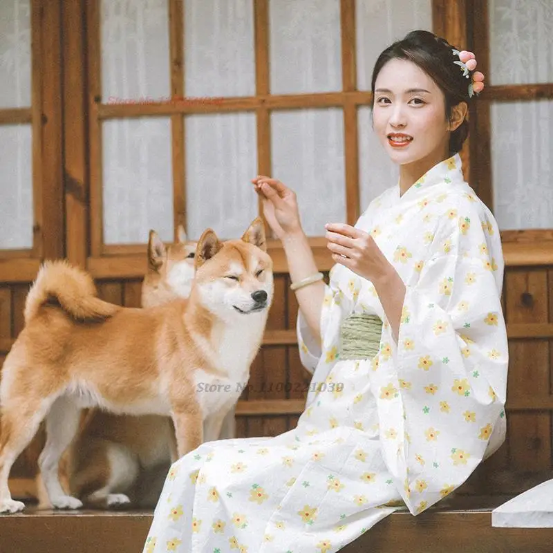 

2024 women japanese kimono dress traditional kimono robe national flower print dress costume kimono haori yukata gown suit