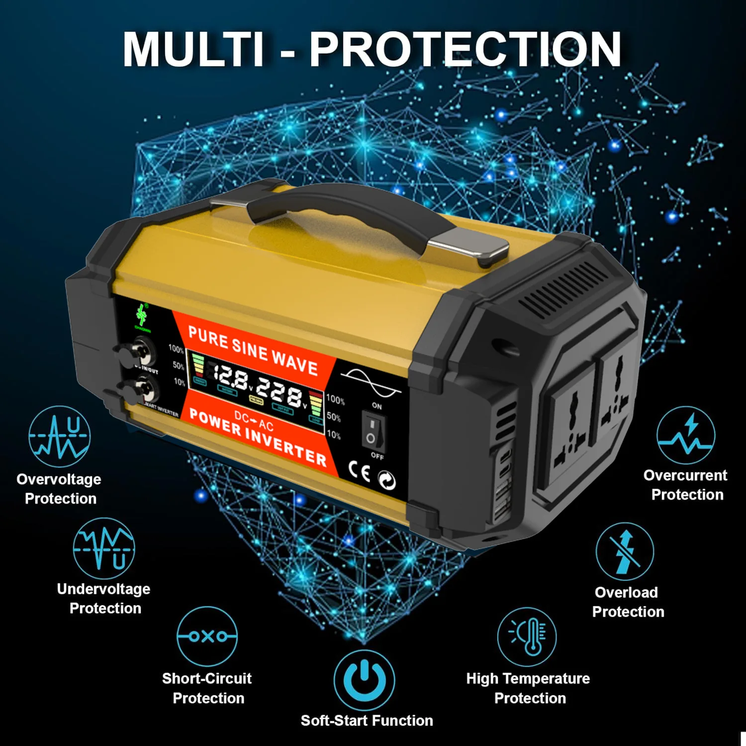 5000W Pure Sine Power Inverter - 12V to 220V Heavy-Duty Converter for Cars, RVs