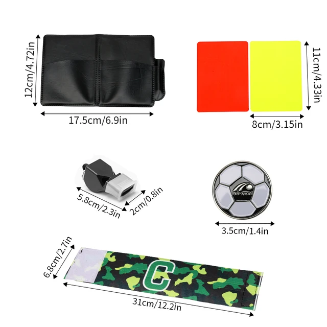 1set Red and Yellow Card  Kit Football Referee Tools With Football Captain Armband Whistle CoinLeather bag Pencil Paper 5