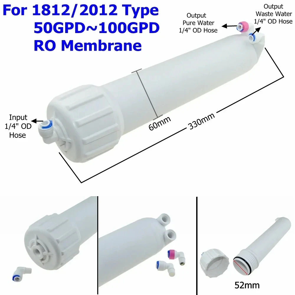 Reverse Osmosis Housing 3012 With 400GPD RO Membrane Water Filter Cartridge, With 1/4" Quick