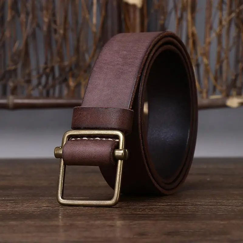 100% Genuine Leather  3.8 Wide Pure Cowhide  for Men's High Quality Jeans No Drilling Smooth Buckle Belts  Waistband Male Fashio