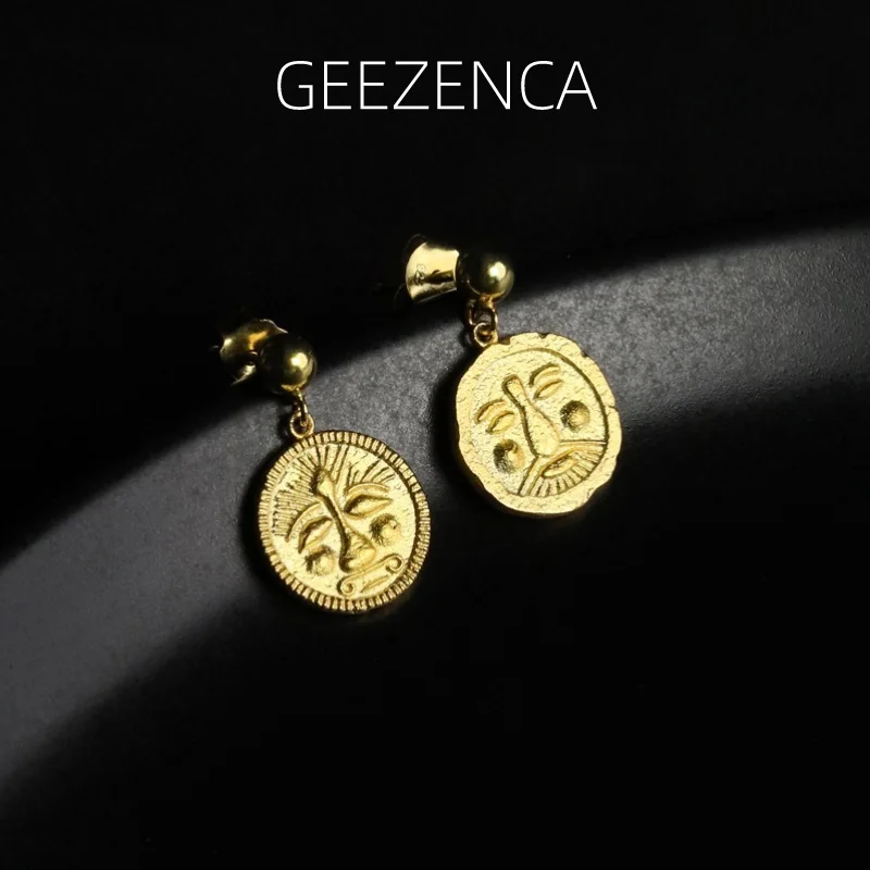 

Серьги GEEZENCA из стерлингового серебра 925 пробы с китайской культурной реликвидной плитой для женщин, оригинальный дизайн, этническая винтажная искусственная кожа, новинка 2023