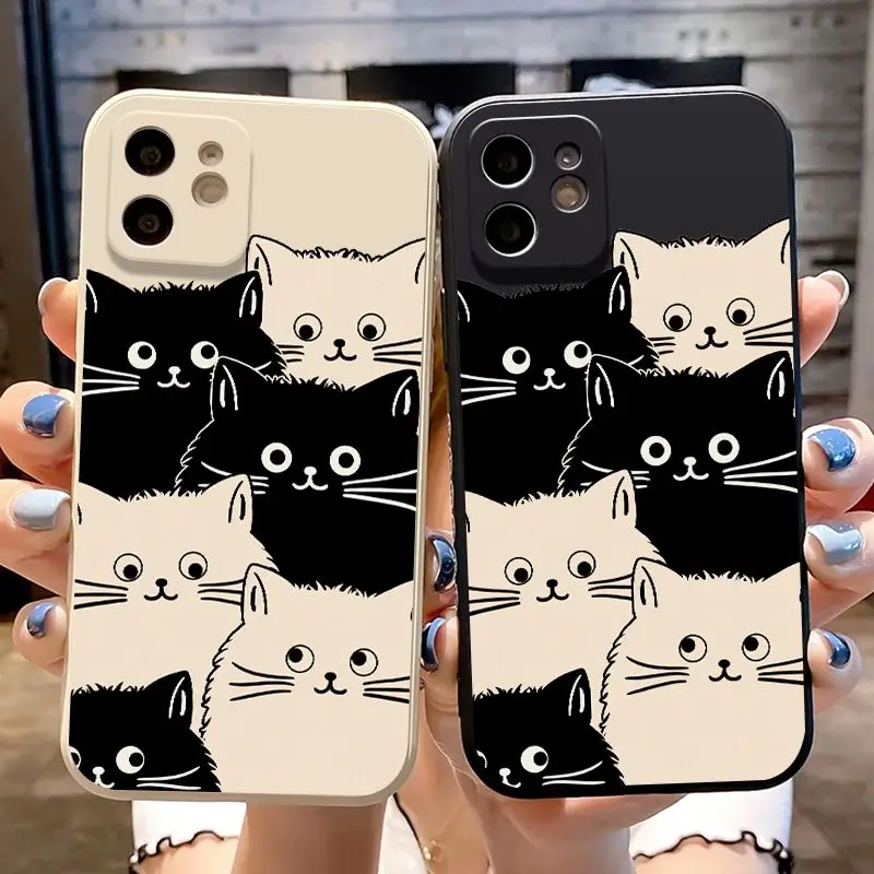 Cute Animal Black Cat White Cat Phone Case For iPhone 14 Pro Max 13 12