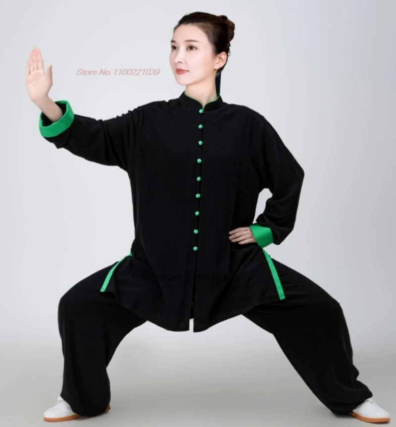2024 Cinese Tai Chi Uniforme Wushu Taiji Mattina Esercizio Top + Pantaloni Set Cotone Lino Tai Chi Performance Kungfu Tai Chi Uniforme