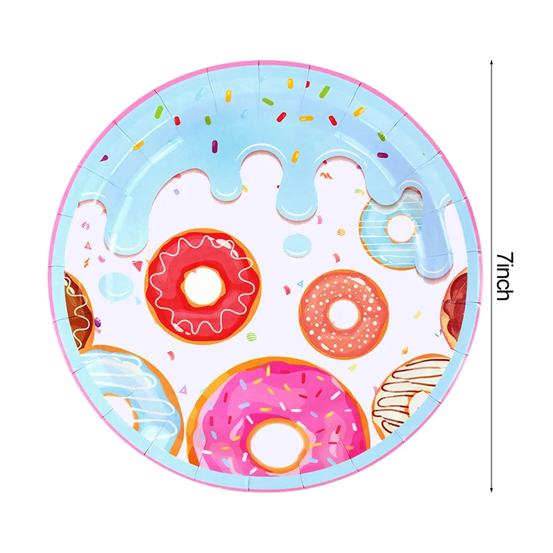 Donut Party Einweg geschirr Set Papp teller Tasse Tischdecke Kinder Mädchen 1. Geburtstags feier Dekoration liefert Baby party – Detail 4