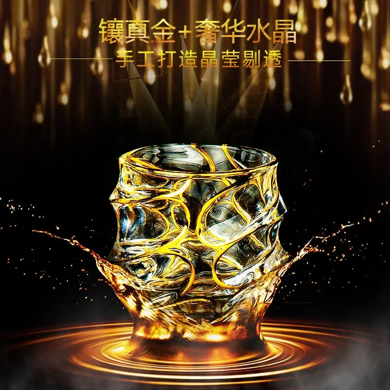Gold Statue Handdrawn Crystal Glass, Whiskey Cup, Home Water, Carved Fruit Juice Cup, Gold Statue