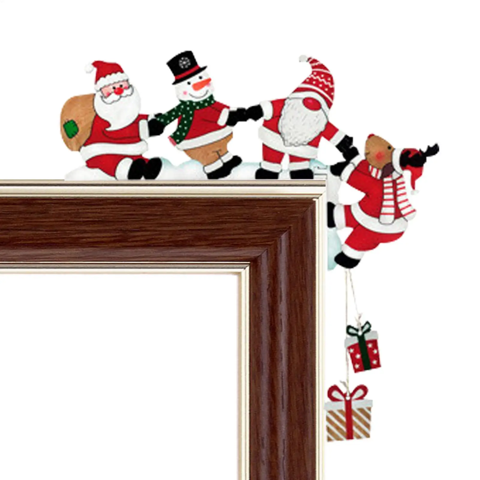 2025 New Santa Door Corner Decor Christmas Cartoon Door Frame Decor Snowman Reindeer Wooden Pendant Party House Decors