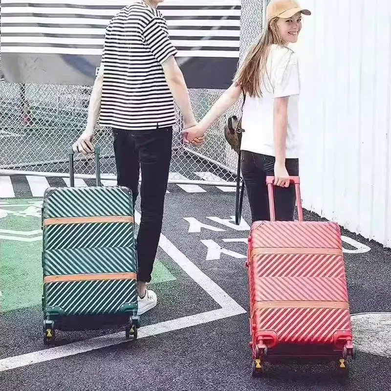 Vintage Luggage Silent Universal Wheel Fashion Lady 24 Inch Aluminum Frame Trolley Suitcase 29