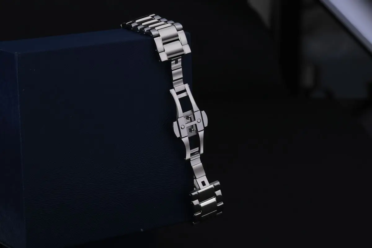 BERNY Golduhren für Herren, Saphir, klassisch, elegant, Quarz-Herrenuhr, Datumswochen, komplett aus Edelstahl, Business-Armbanduhr – Detail 15