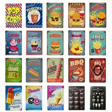 

Hot Dogs BBQ French Fries Tin Sign Vintage Metal Plaques Restaurant Kitchen Burger Store Metal Signs Tinplate Poster Wall Decor
