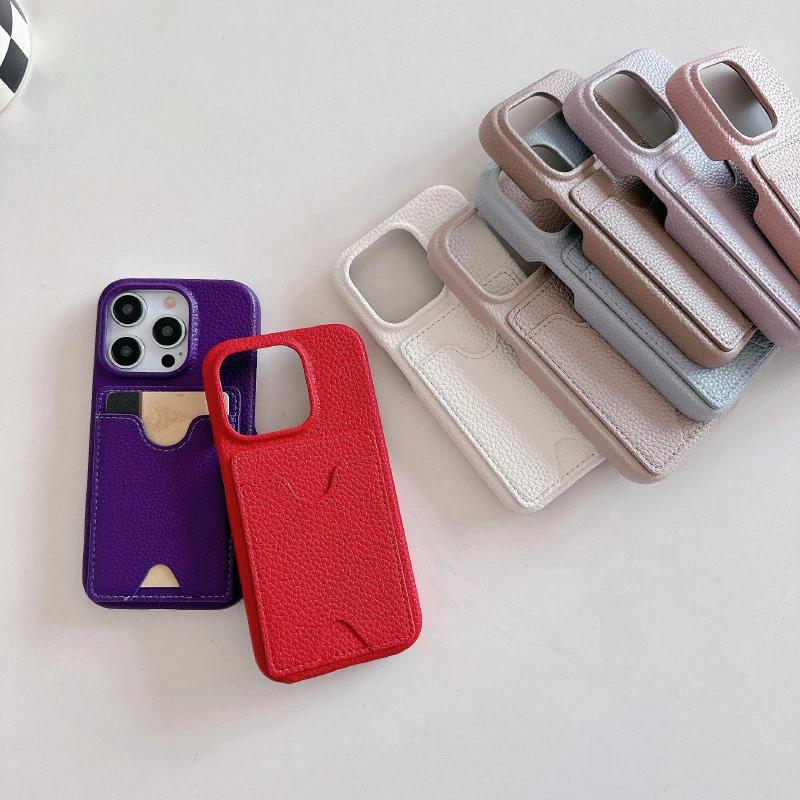 Luxury Solid Color Leather Wallet Phone Case with Card Slot and Up Down Design