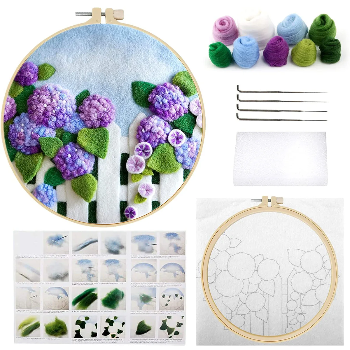 DIY Wool Felt Painting Embroidery Kit 20x20cm Flowers handicraft Frame Wool  Felting Set painting Handmade Needle For Home Decor - AliExpress
