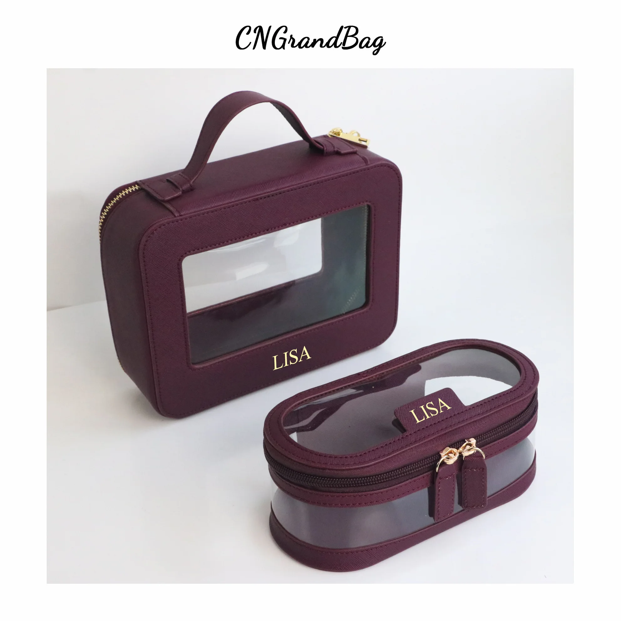 Custom Letters Saffiano Leather Cosmetic Brush Bag Portablet TPU Capacity Waterproof Travel Multi-function Storage Bag 2
