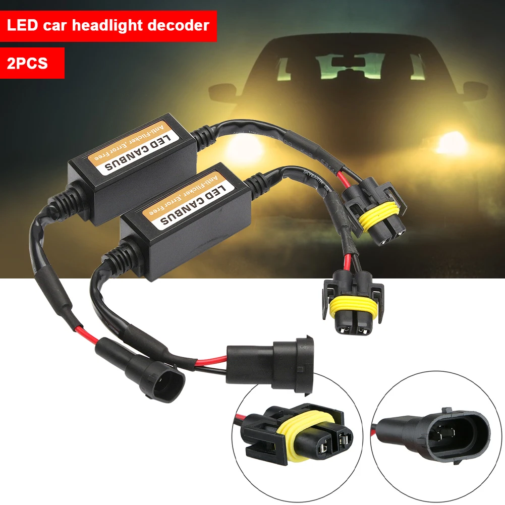 

2PCS H8/H11 LED Headlight Decoder Adapter Canbus Anti-Flicker Harness Bulbs Resistor Decoder Warning Error Canceller Waterproof