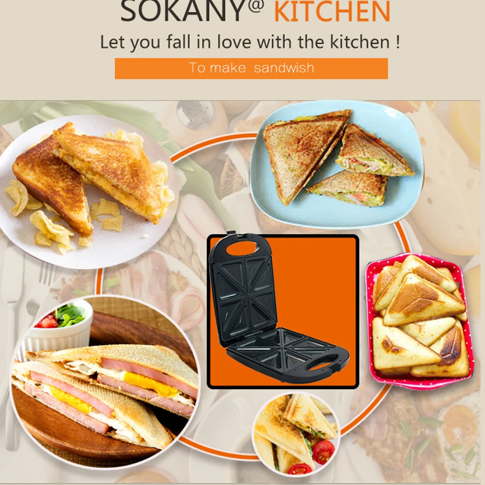 Double Heating Electric 4-Piece Sandwich Maker, Toast Coated Multifunctional Breakfast Maker with Non-Stick Plate, Touch Handle 4