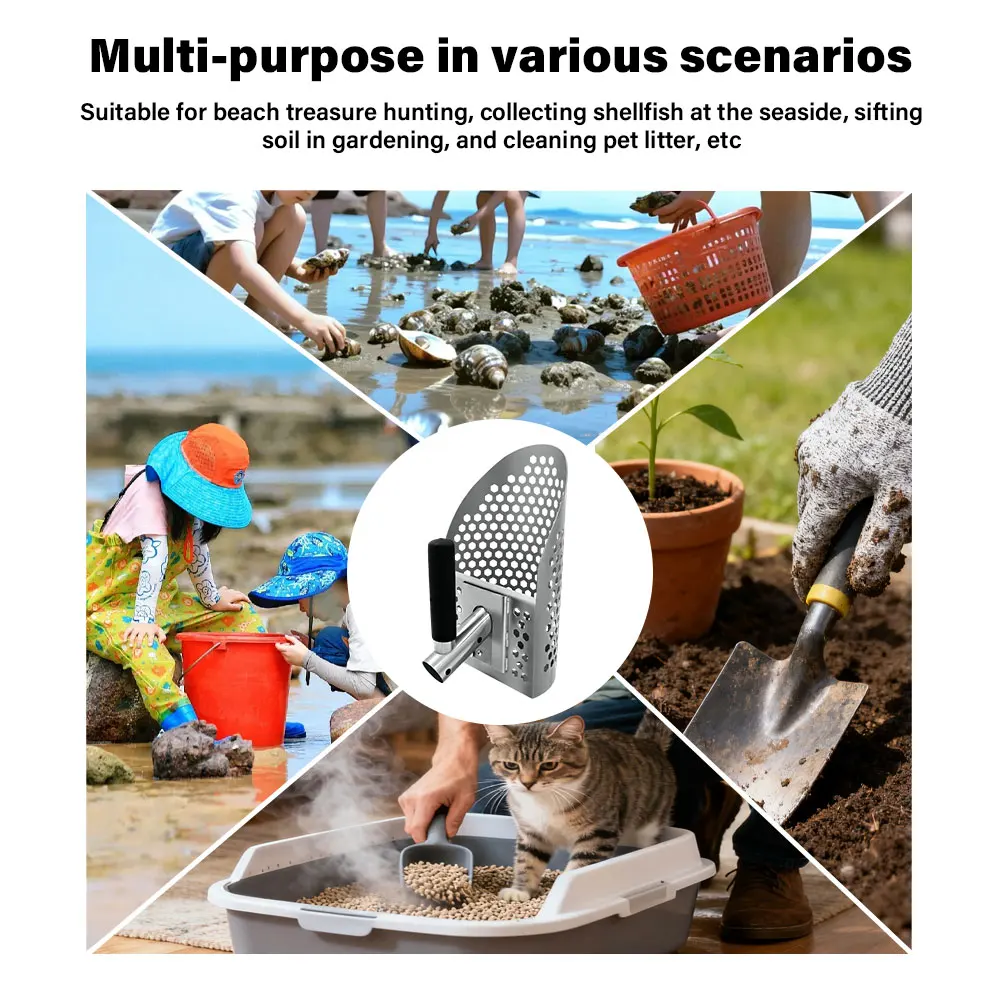탈부착 가능한 손잡이가 있는 스테인리스 스틸 모래삽, 금속 탐지기용 빠른 체분 및 발굴 삽, 해변 및 수중용 녹 방지