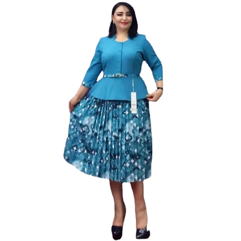

African Dresses For Women Elegant 2023 African 3/4 Sleeve O-neck Polyester Pleat Evening Party Dress Dashiki African Clothing