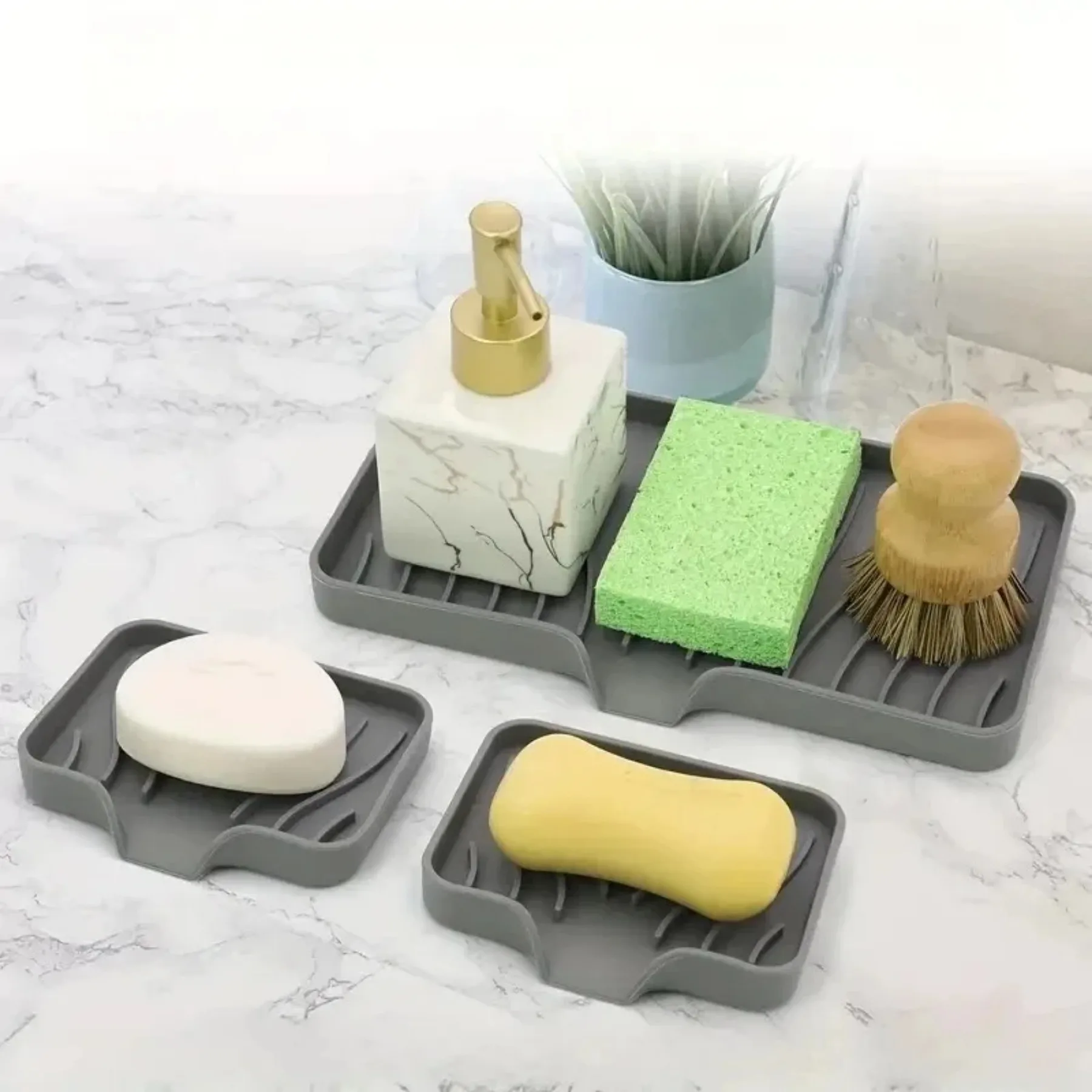 Sink Storage Rack Silicone Tray With drain Soap Sponge Storage Holder Countertop Sink Scrubber Brush Storage Kitchen Organizer