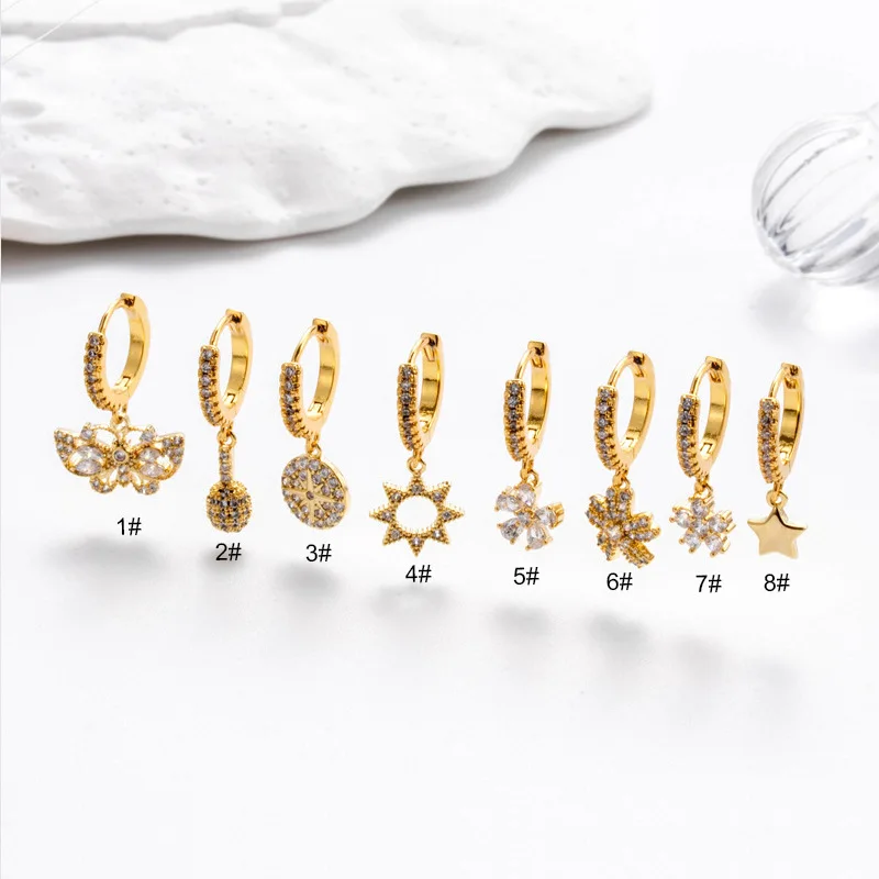 

New 1Piece Star Butterfly Dangle Earrings for Women Fashion Gold-Plating Zircon Sun Flower Hoop Drop Earrings Piercing Jewelry
