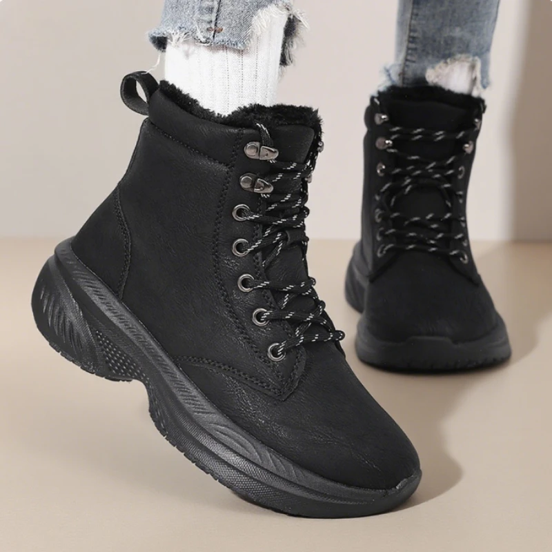 Retro Women's Boots for Winter Warmth Fashion Solid Color Anti Slip Plush Snow Boots Minimalist Casual Outdoor Women's Sneakers