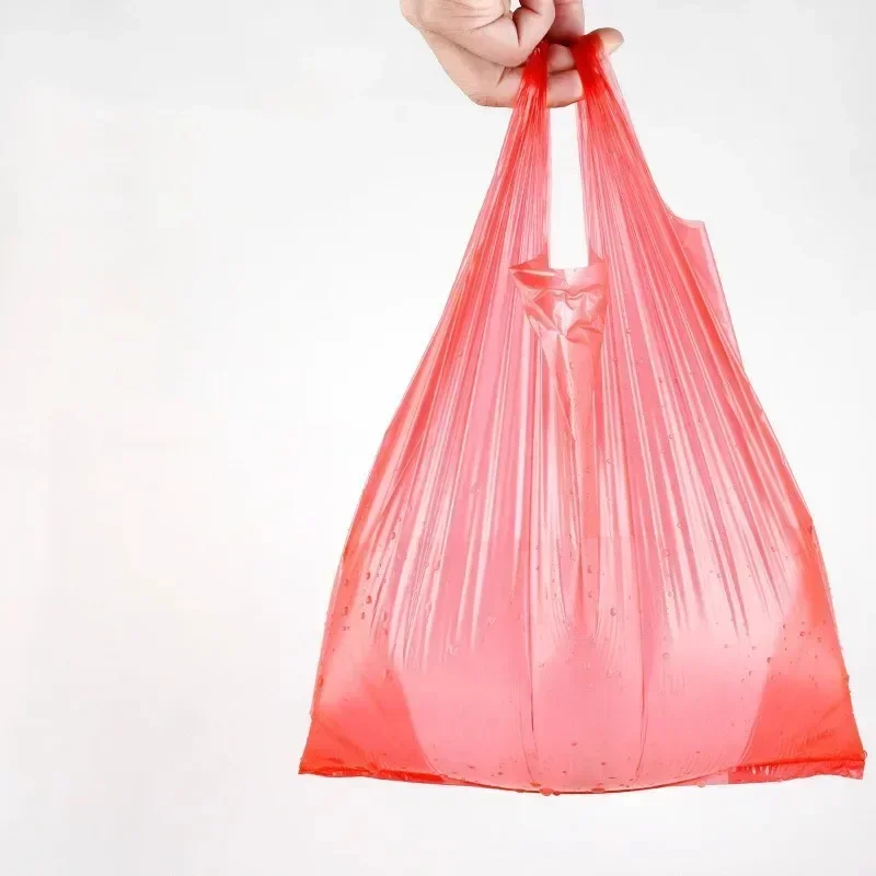 Red Plastic Grocery Shopping Bags with Handle for Retail Supermarket