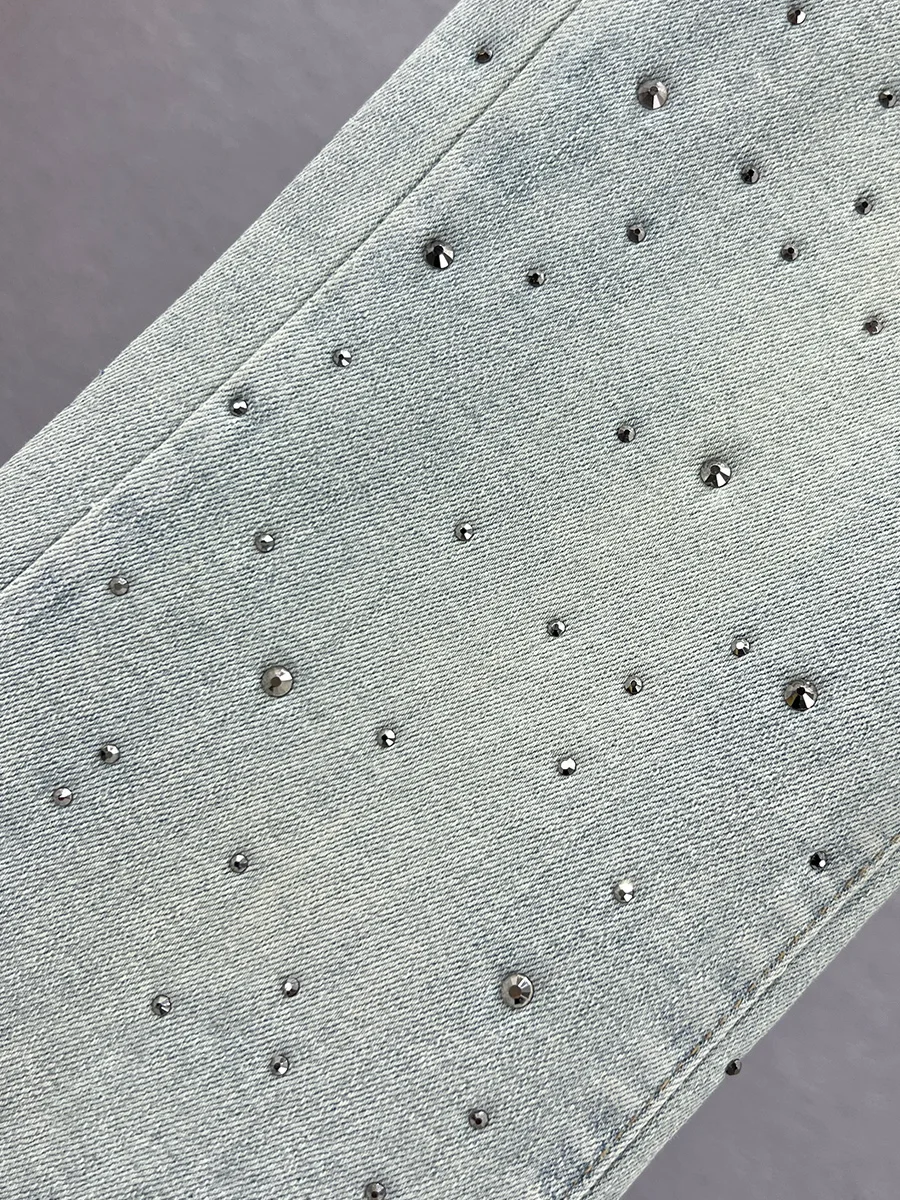 Woman Blingbing Hot Drilling Jeans 2024 Spring Streetwear Rhinestones Stretch High Waist Slimming Slit Denim Bell-Bottom Pants