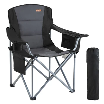 SucceBuy Camping Folding Chair for Adults Portable Quad Lumbar Back Padded Arm Chairs with Side Pockets for Beach, Lawn, Picnic 1