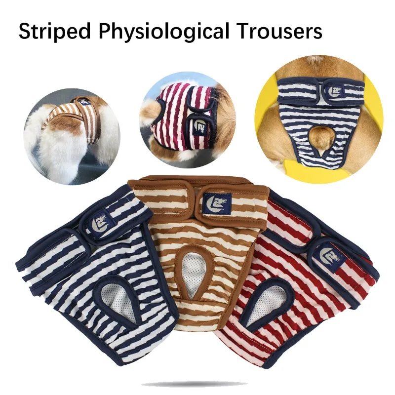 Pet Striped Physiological Trousers Anti Harassment Cotton Dog Menstrual Elasticated Edges Prevent Strangulation Pet Products dog diapers pet diapers dog nappies
