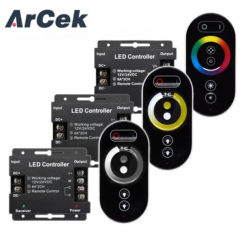 

DC12-24V 12A 18A LED Strip Light RF Touch Remote Controller Dimmer for 3528 5050 SMD COB CCT RGB Tape Lights Adjust Brightness