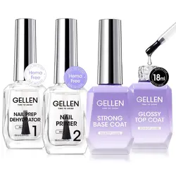 GELLEN Nail Care Essential Set - Salon Quality Manicure & Pedicure Kit with Base Coat, Top Gel, and Cuticle Softener Oil (4PCS) (Nail primer set)