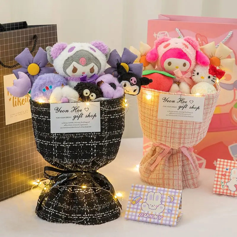 

Kawaii Sanrioed Kuromi Cinnamoroll Hello Kittys My Melody Cartoon Doll Bouquet Anime Cute Valentine's Birthday Toys Girls Gifts