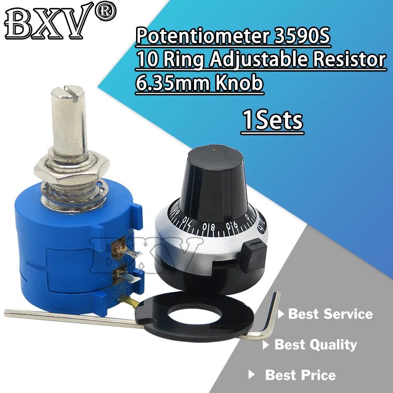 Multiturn Potentiometer 3590S Precision 1Set 1PCS Potentiometer 10 Ring Adjustable Resistor 1PCS Turns Counting Dial Rotary 6.35mm Knob