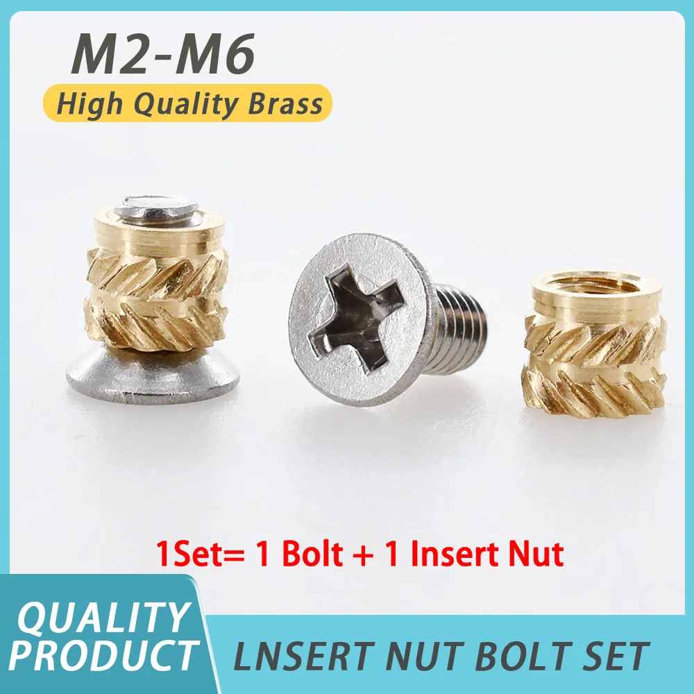 

Copper Threaded Inert Nut Screw Set Stainless Steel Bolt Knurled Embedded Hot Melt Inserts Nut Insertion Notebook Nuts Kit M2-M6