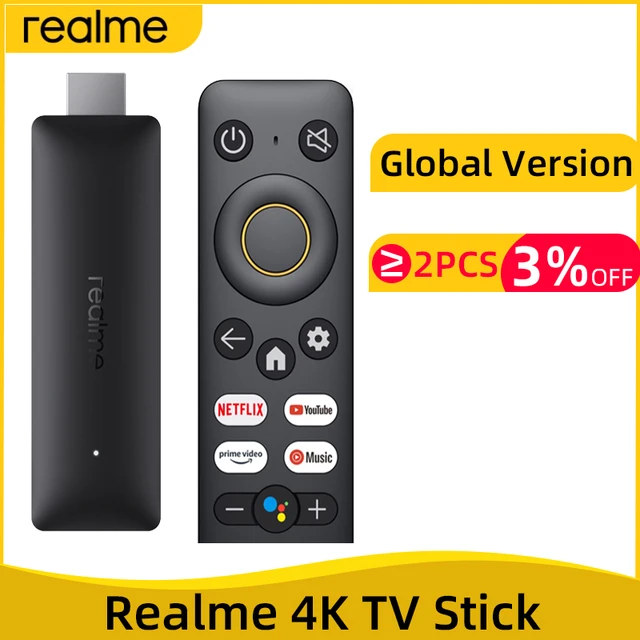 realme 4K Smart TV Stick 1080P Global Version 1/2GB RAM 8GB ROM ARM Cortex A35 Quad Core Bluetooth 5.0 Google TV Stick Android 1
