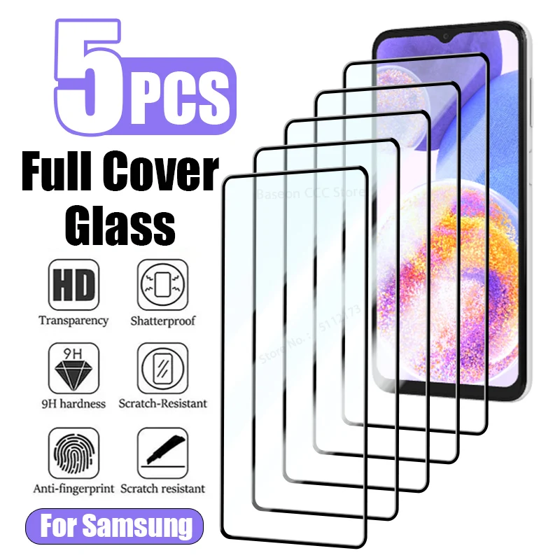 

5PCS Full Cover Tempered Glass For Samsung A14 A13 A33 A53 A52S A73 S21 FE 5G Screen Protector for Samsung S23 S22 Plus A21S A72