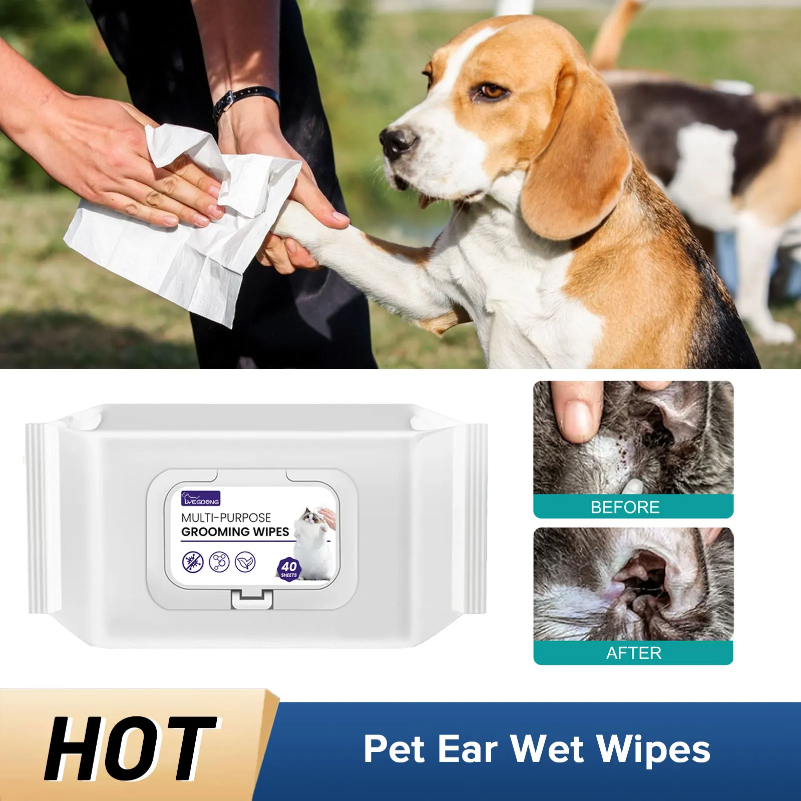 

Pet Ear Wet Wipes Eye Ear Stain Remover Body Washing Reduce Itching Irritation Odor Mite Control Disposable Cat Deodorant Wipes