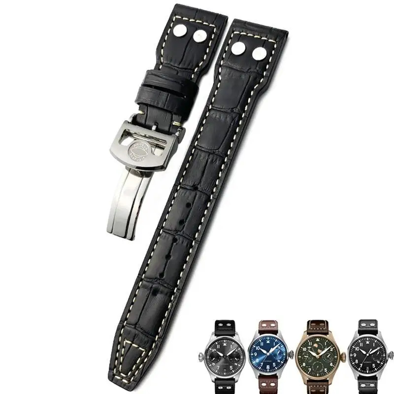 

HAODEE 20mm 21mm 22mm Rivet Calfskin Leather Watch band Fit for IWC watch Big PILOT IW5009 SPITFIRE IW3777 Le Petit Prince Mark