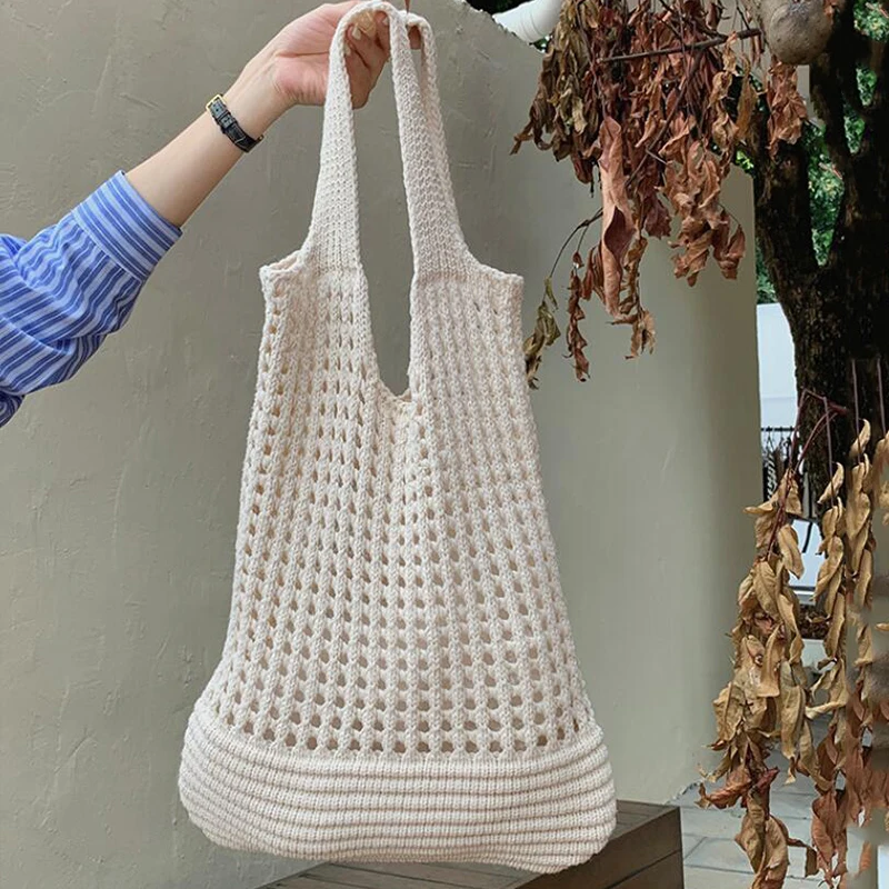 New Beach Bag Versatile Fashion Trendy Crochet Knitted Shoulder Bag Travel Handbag for Women Hollow Out Shopper Tote