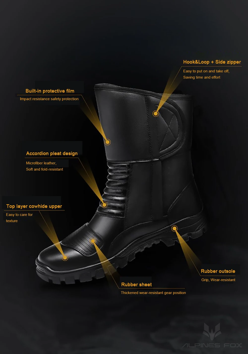 Leather Motorcycle Boots Men Classic Motocross Shoes with Reinforced Heel Toe Waterproof Vintage Motorbike Touring Boot